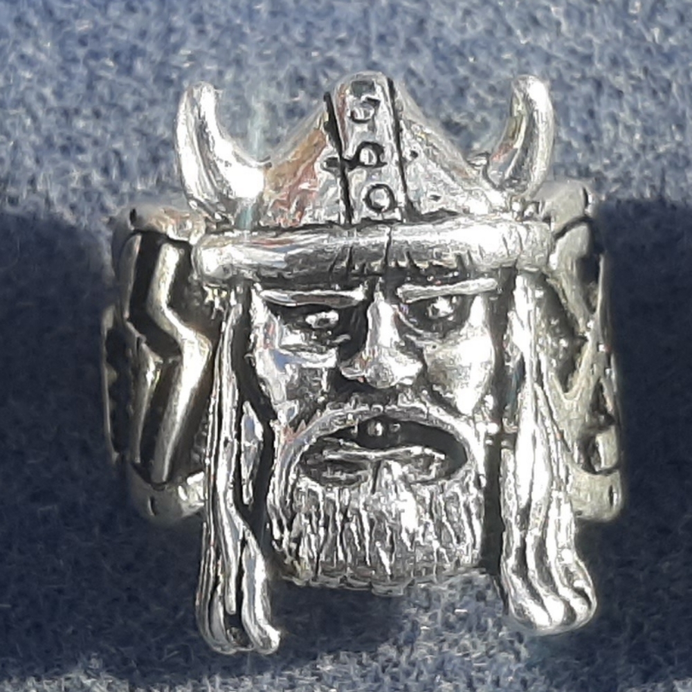 Viking Head Ring Shield Runes Biker